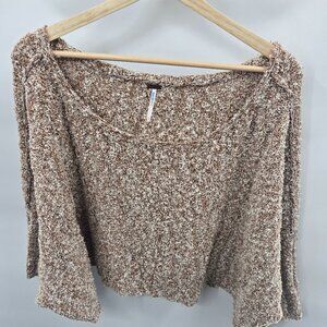 Free People Brown White Cropped Oversized Boxy Cotton Sweater XS